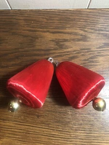 (2) Vintage RED Satin Styrofoam BELL Ornaments Mercury Glass Clapper 4" - Picture 1 of 3