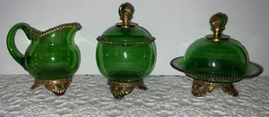 Antiguo Colorado por compañía estadounidense vidrio verde victoriano temprano EAPG borde dorado 1898 - Imagen 1 de 13