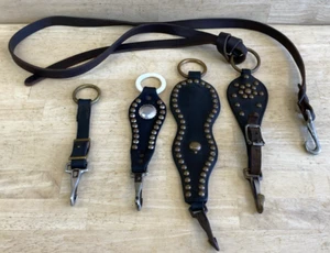 Antique horse tack lot Mixed Straps Drops Primitive Western Leather Brass Rings - Afbeelding 1 van 15