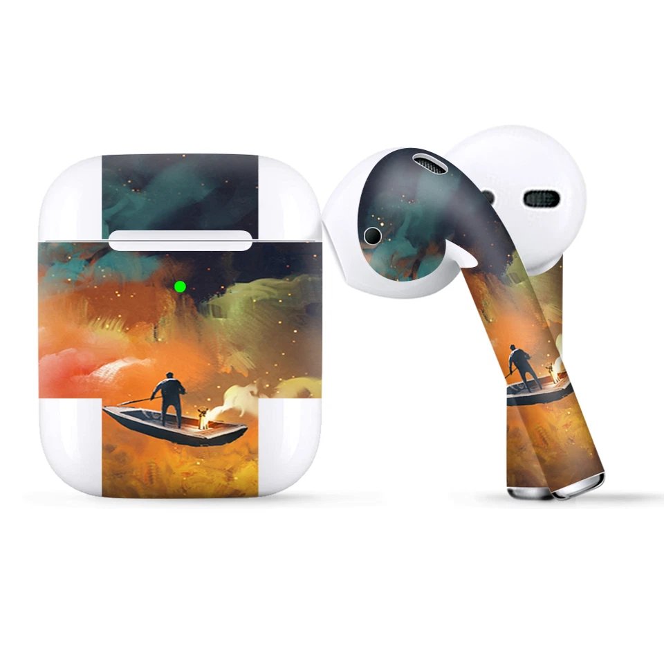 皮肤包装兼容苹果 Airpods 橙色红色蓝色银河船 — 第 1/2 张图片