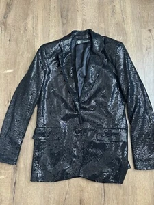 Zara Black Flowing Sequinned Blazer Size XS - Picture 1 of 7