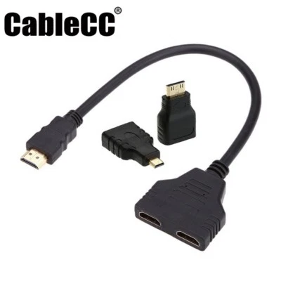 Cablecc HDTV to Dual HDTV Female Splitter Extension Cable Micro & Mini HDMI - Image 1 of 4