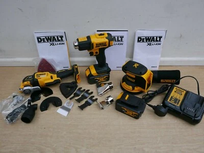 DeWALT 18V 3PCE KIT DCW210 SANDER DCS355 MULTI TOOL DCE530 HEATGUN 4 AH + BAG - Image 1 of 2