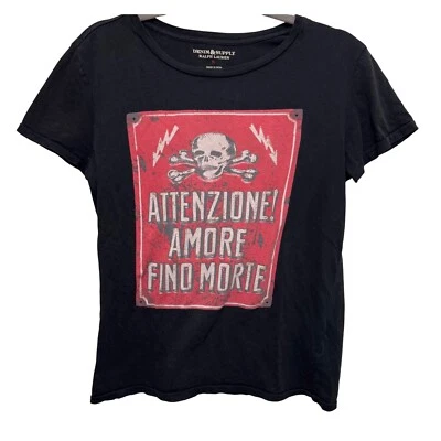 Camiseta De Colección Denim Supply Ralph Lauren Calavera Negra Camiseta Puntada Única Amore Pequeña Foto 1 de 4