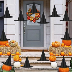12 piezas decoraciones de sombreros de bruja negros de Halloween, sombreros de mago colgantes engrosados a granel - Imagen 1 de 12