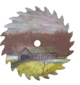 Folk Art Hand Painted Saw Blade 7”Covered Bridge Artist Signed By S. Morris AZ53 - Picture 1 of 6