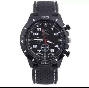 Montre Bracelet Sport Silicone Homme Classique Noir Blanc Chrono Lumineuse Acier - Picture 1 of 6