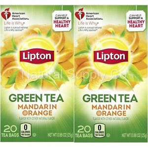 Lipton Green Tea Bags Mandarin Orange 2 Pack (2 Boxes, 40 Bags)