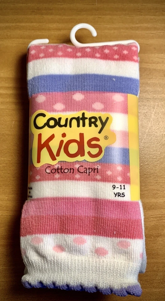 COUNTRY KIDS 6 Pairs Of Cotton Blend Capri Tight Coral Striped Size 9-11  yrs - Image 1 of 4