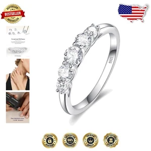 Stunning Moissanite Eternity Ring - Rhodium Finish Round Cut Stackable Jewelry - Picture 1 of 10