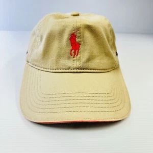 Polo Ralph Lauren Gorra Sombrero Para Hombres Caqui Chino Rojo Pony 100% Algodón RARO Ajustable - Imagen 1 de 10