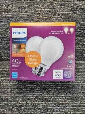 Philips A19 40-W Replacement Dimmable LED, Soft White, 2CT each box - 4 BOXES - Image 1 of 4