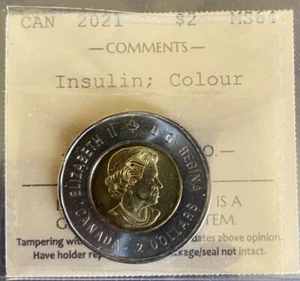 Canadá - 2 dólares - 2021 - Insulina; Color - Certificado ICCS - MS-64 - Tipo A - Imagen 1 de 3