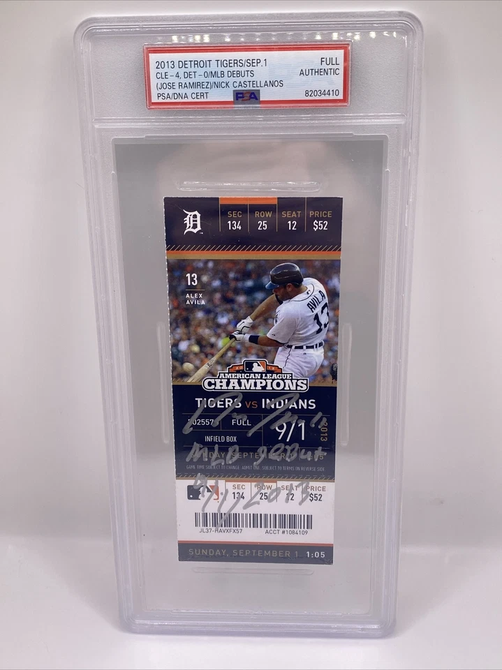 Jose Ramirez Autographed W/inscript! MLB Indians Debut Tkt Stub 9-1-13 PSA Slab - Image 1 of 4