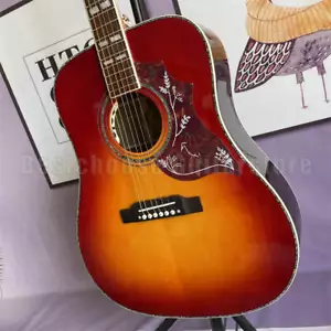 Zuwei Acoustic Guitar Hummingbird Cherry Sunburst Spruce Top Rosewood&Flame Back - Picture 1 of 10