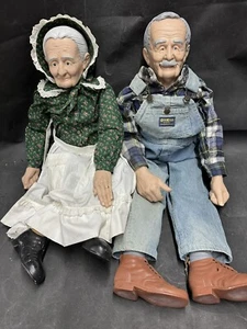 Pair of William Wallace Jr. Grandma & Grandpa Porcelain Americana Country Dolls  - Picture 1 of 13