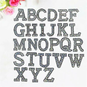 A-Z Letter Rhinestone Patch Iron-on Patches Garment Applique Clothing Stickers - Picture 1 of 35