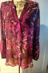 Kut from the Kloth - Purple Floral Sheer Blouse - Size Medium - Picture 1 of 6