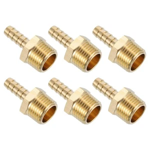 6PACK Brass Hose Barb Fittings 5/16in Barbx1/2in NPT Male Barb Pipe Fitting ~ - Picture 1 of 6