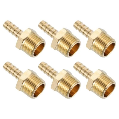 6PACK Brass Hose Barb Fittings 5/16in Barbx1/2in NPT Male Barb Pipe Fitting ~ - Image 1 of 4