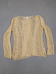 Chico's Sweater Womens 1 Beige Open Knit Crochet Pullover Long Sleeve Boho Top - Picture 1 of 10