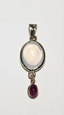 Vintage  14K Yellow Gold  Jelly Opal  Pink Tourmaline Bezel Set Pendant  - Image 1 of 4