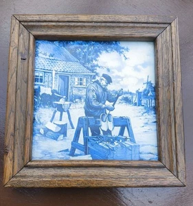 Holländische Fliese im Holzrahmen! Motiv: Klumpen-Hersteller(15x15cm/außen:19x19 - Bild 1 von 3