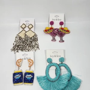 Ivy & Leo Seed Bead Earrings Lot Margarita Glasses Beer Blue Cream Cooper NWT - Picture 1 of 10