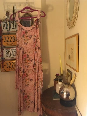 Nataya Floral BoHo Midi Dress *L Titanic 20’s Gatsby Corset Back Flutter Layers - Image 1 of 4