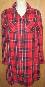 MERONA RED TARTAN plaid lined cotton flannel shirt dress l/s size S NOST - Picture 1 of 7