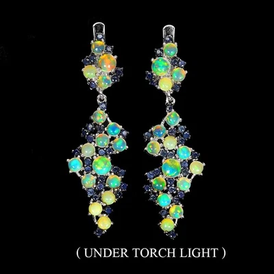 925 Sterling Silver Earrings Round Fire Opal 4mm Sapphire Gemstone Jewelry - Image 1 of 4