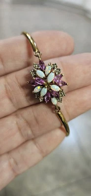 Lab Created Opal And Sapphire 14 K Gold Over Silver Bangle Bracelet - Image 1 of 4