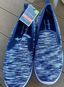 West Loop Memory Foam Women’s Sneakers Blue & White Med (7/8) Slip On NWT - Picture 1 of 15