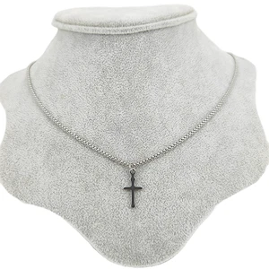 Versilberte Edelstahl Schlicht Vintage Kreuz 20 Zoll Halskette Religiös - Bild 1 von 3