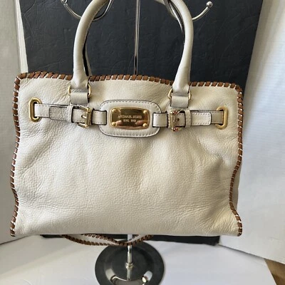 MICHAEL KORS Cartera Grande Crema/Beige Cuero Guijarro Hamilton Bolso de Mano Foto 1 de 4
