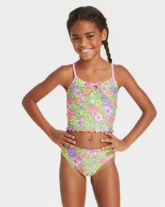 Girls' Flower Love 2pc Tankini Set Multicolored Floral Print Cat & Jack S (6/7) - Picture 1 of 5