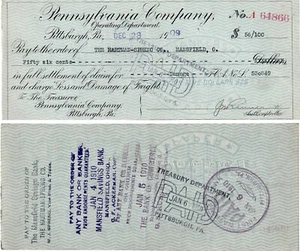 Check Pennsylvania Company z 1909 roku Erste Nationalbank Pittsburgh USA - Zdjęcie 1 z 1