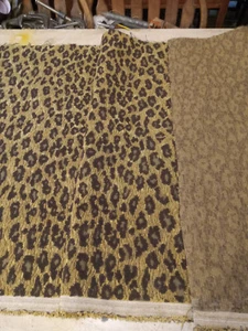 Heavy Black Tan Leopard Print Chenille Upholstery Fabric Remnant - Picture 1 of 2