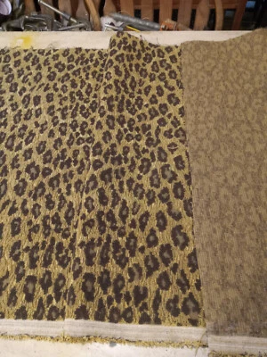 Heavy Black Tan Leopard Print Chenille Upholstery Fabric Remnant - Image 1 of 2