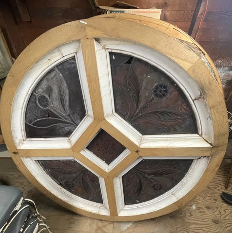 Circa 1875-1880 Antique STAINED LEADED GLASS CHURCH WINDOW Cover