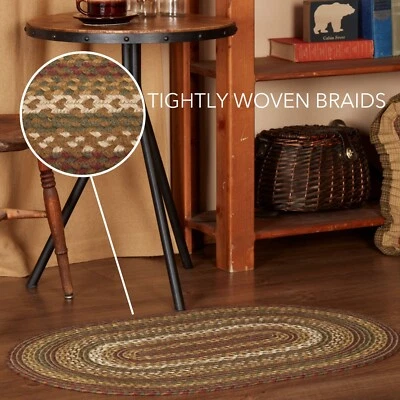 Tea Cabin Jute Oval Braided Area Rug 24x36 W/ Pad Country Primitive Green Rust - Image 1 of 4