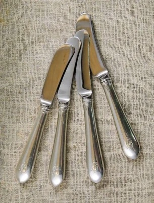 ** 4 CUCHILLOS MANTEQUILLA GORHAM PLATA ESTERLINA COLONIA ANTIGUA (NUEVO) 160 GRAMOS ** Foto 1 de 4