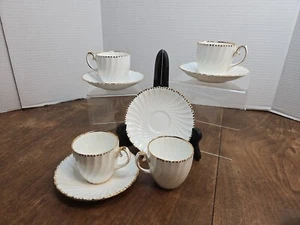 Gladstone Old Grecian Flute Gold Cup & Saucer Bone China Set Of 4 - Picture 1 of 9