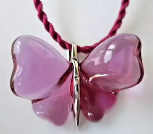 NEW LALIQUE Red Butterfly Silver Crystal Pendant+Bag+Tissue+Ribbon - Picture 1 of 4
