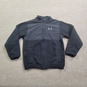 Under Armour Fleece Jacket Boys 4 Black Colorblock Full Zip High Neck Pockets - Picture 1 of 8
