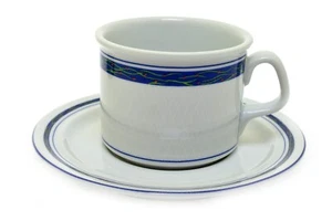 Dansk New Scandia weiß blau Gitter Tasse & Untertasse - Bild 1 von 3