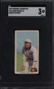 1909 T206 WHITE BORDER PIEDMONT SIMON NICHOLLS HANDS ON KNEES SGC 3 VG GGR4895