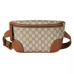 GUCCI GG Emblem Medium $1500 Beige And Dark Brown Belt Bag New & Authentic - Picture 1 of 4