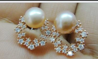 Pair of 7mm natural south sea genuine pink pearl earring prefect AAA 3688 - Image 1 of 3