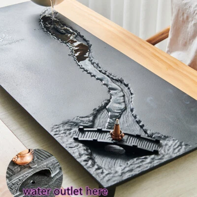 Handmade Tea Tray Weighted Bridge Carved Water Draining Tea Boat Stone Artware - Image 1 of 4
